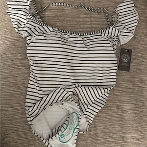 Striped Off-Shoulder Swimsuit (Size 10) - New with Tags